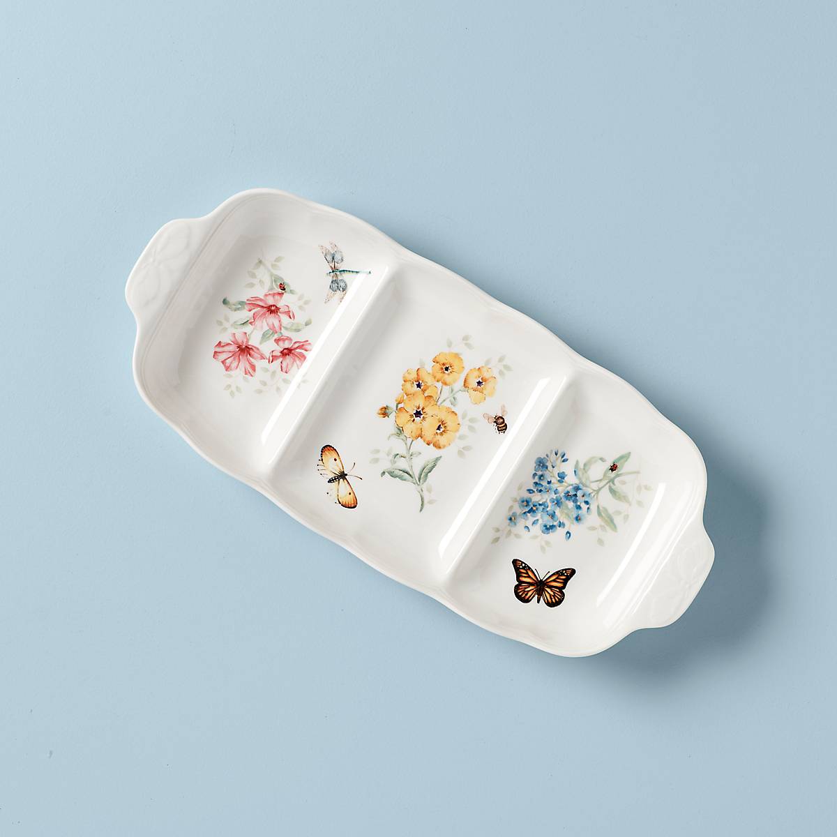 Butterfly Meadow Ceramic Divided Serving Dish with Scalloped Rim