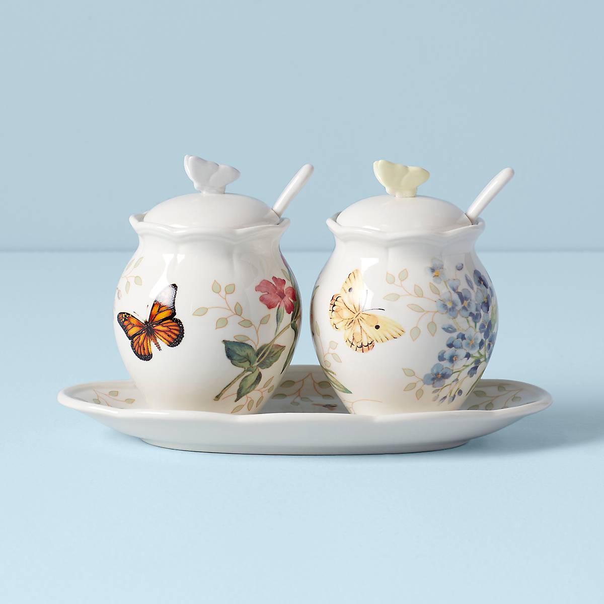 Butterfly Meadow Ceramic Condiment Set with Spoon & Lid - 5-Piece