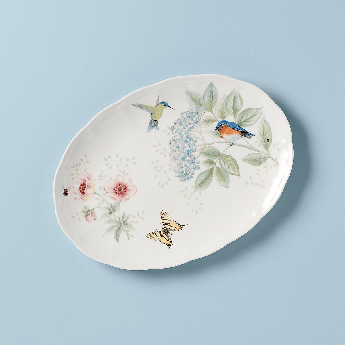 Eastern Bluebird Ceramic Serving Platter - Butterfly Meadow Design