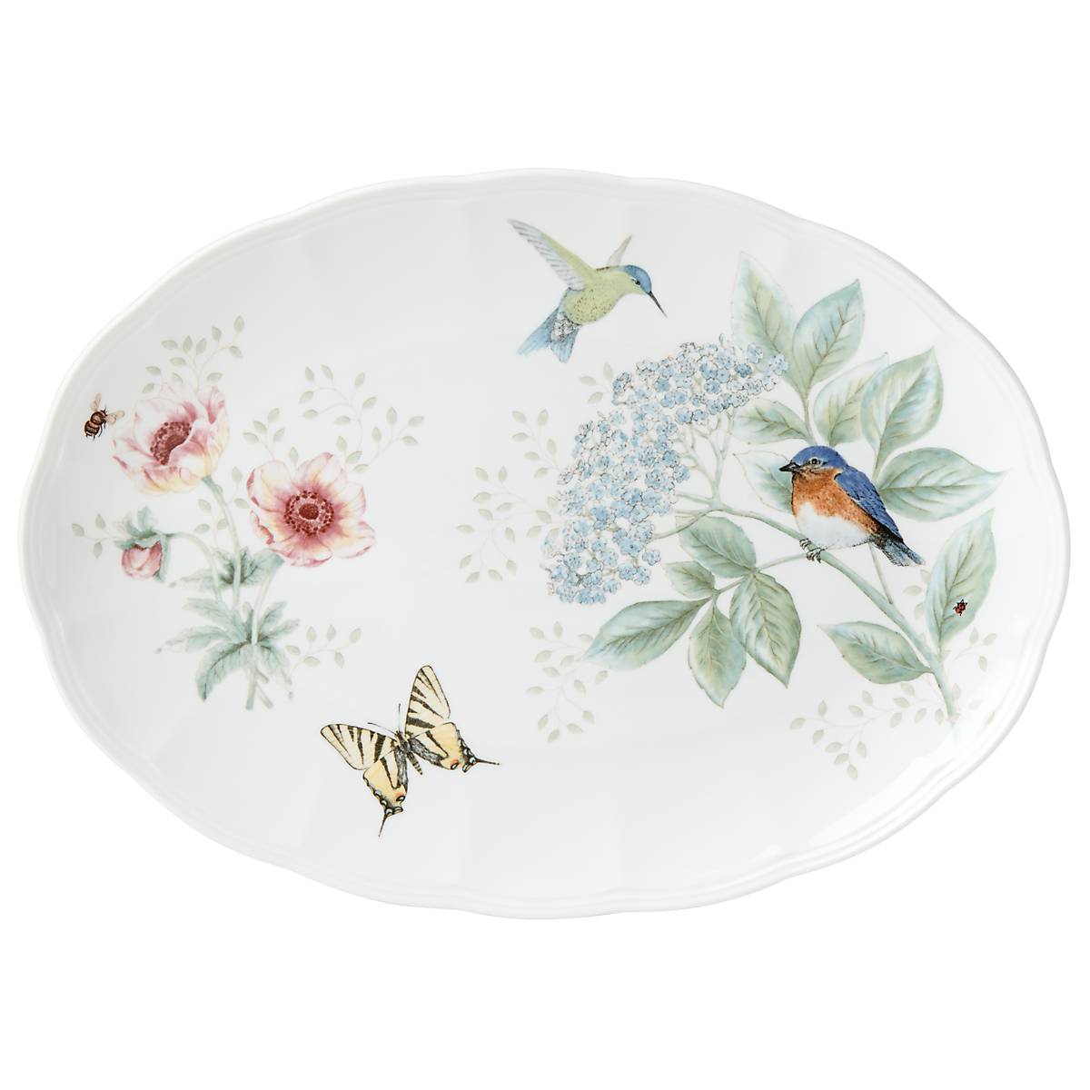 Eastern Bluebird Ceramic Serving Platter - Butterfly Meadow Design