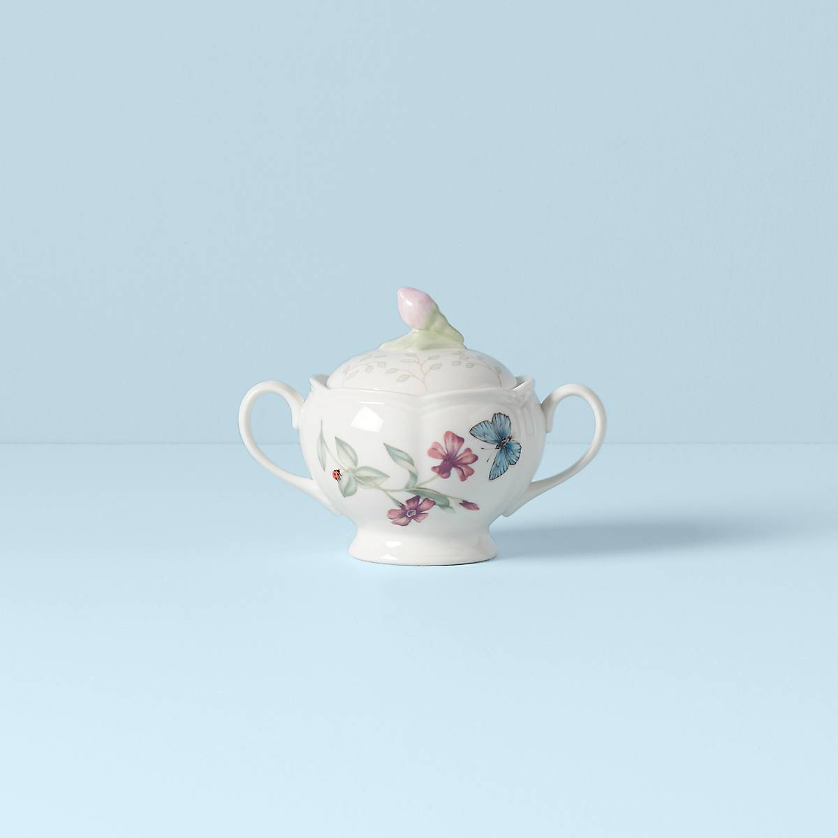 Butterfly Meadow Ceramic Sugar Bowl with Floral Lid - Microwave Safe