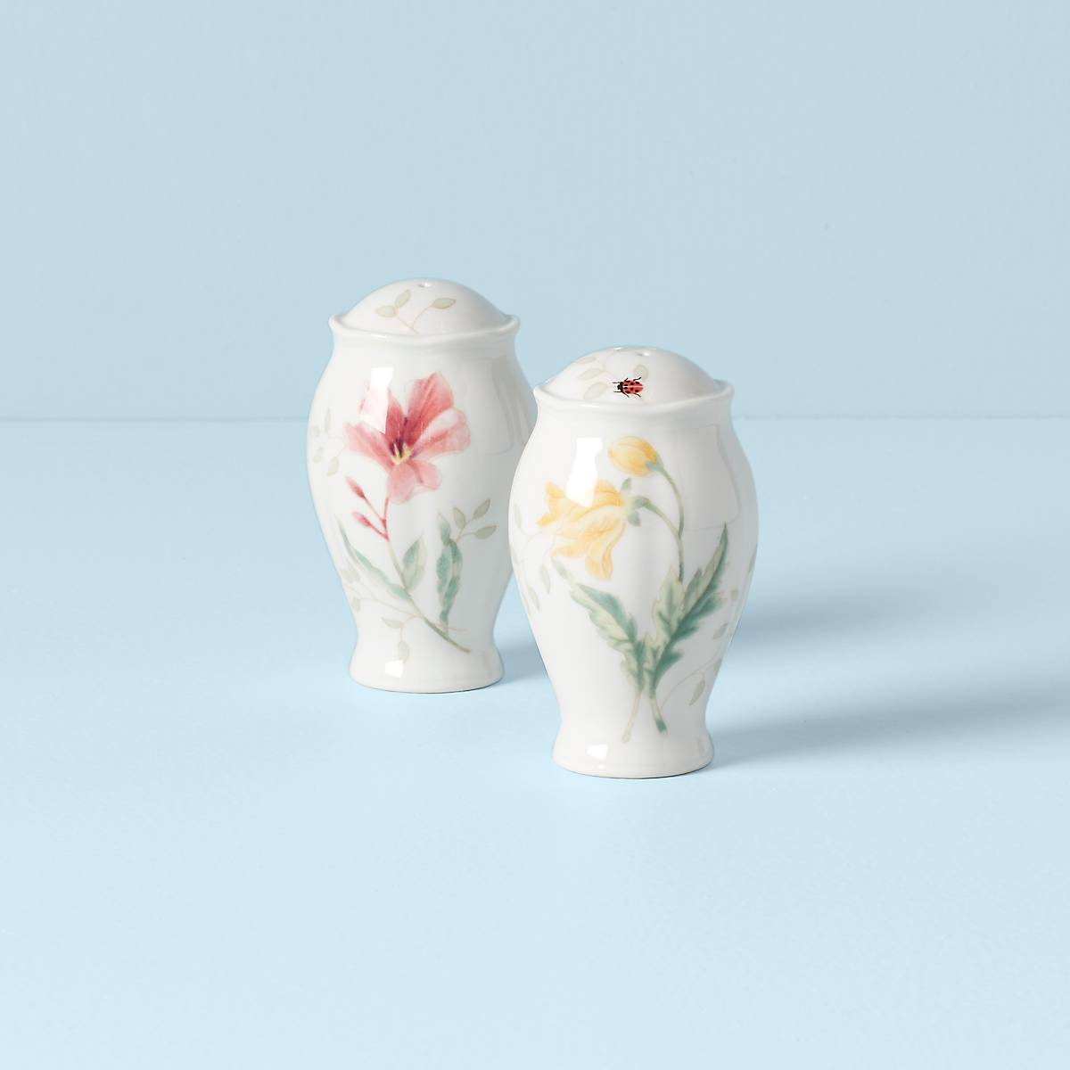 Butterfly Meadow Ceramic Salt and Pepper Shakers Set Floral Design