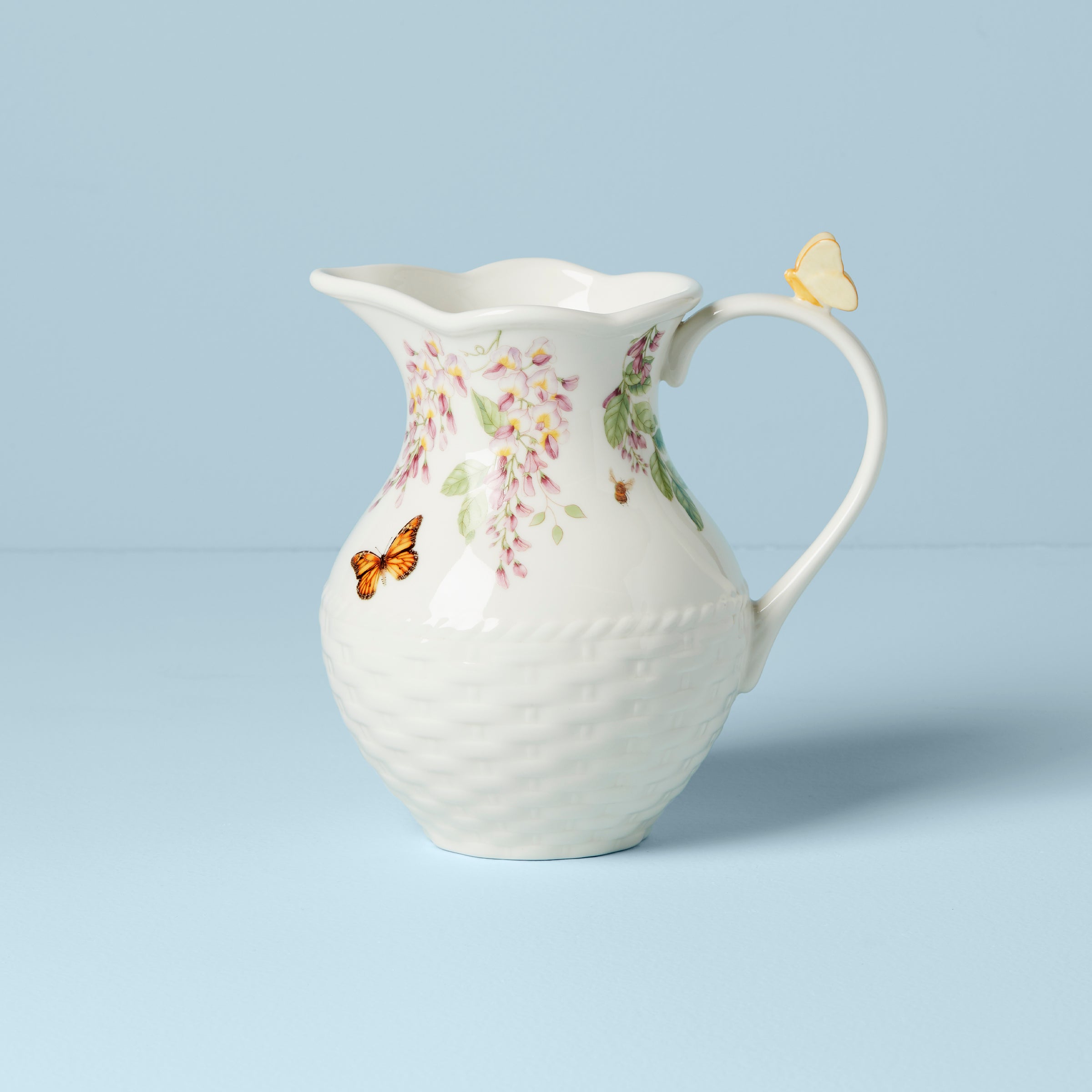Butterfly Meadow Porcelain Pitcher with Floral Design