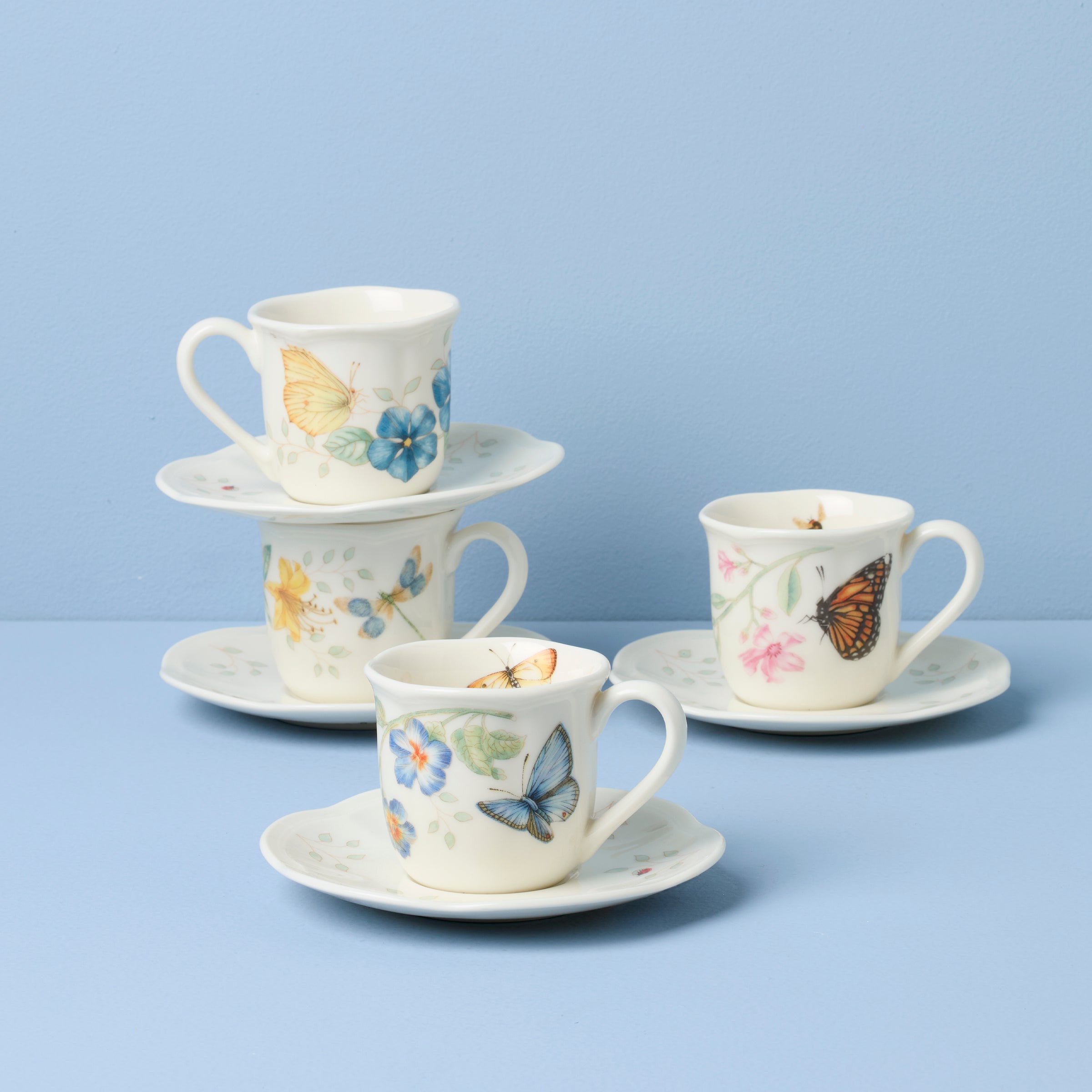 Butterfly Meadow Floral Espresso Cup & Saucer Set - 4 Pieces