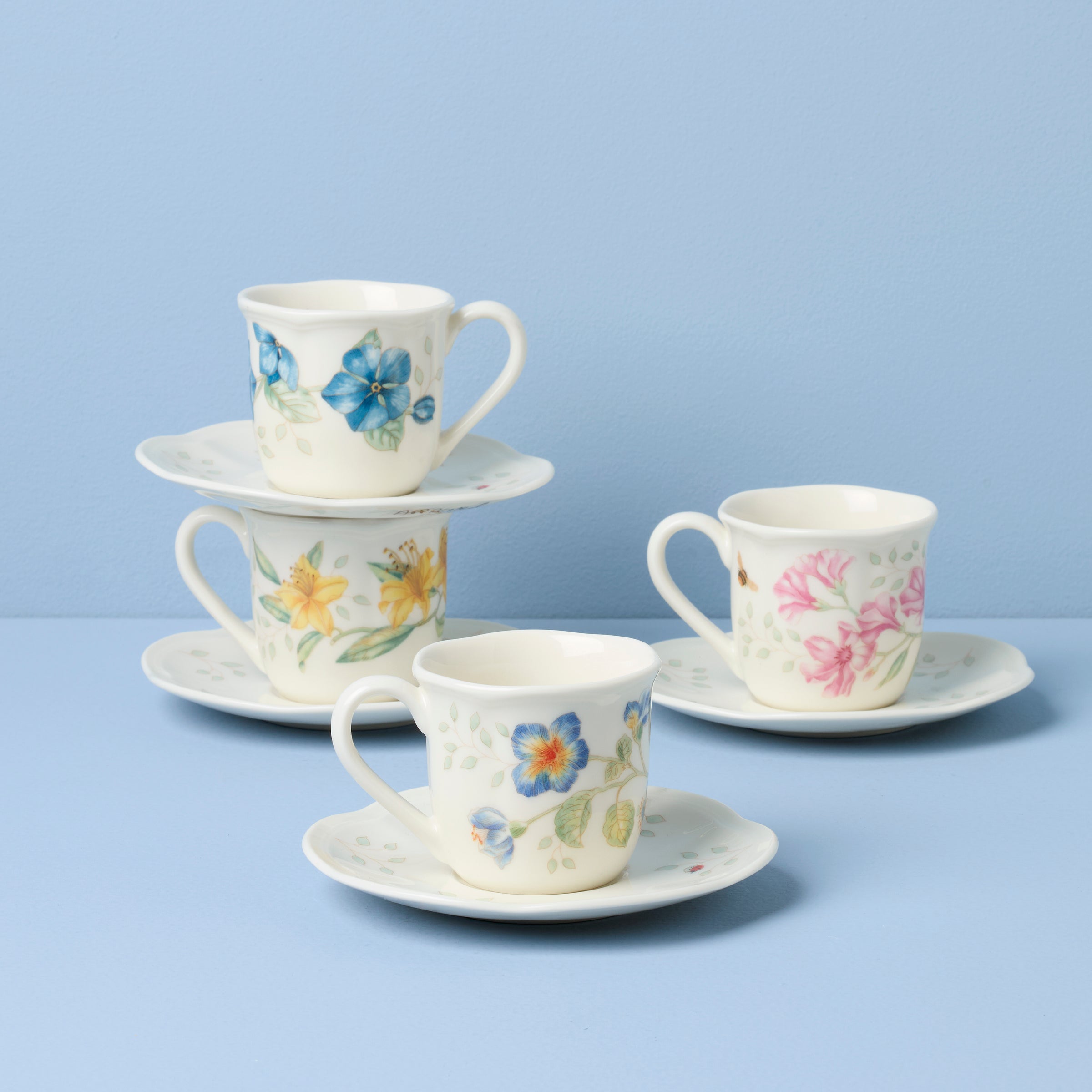 Butterfly Meadow Floral Espresso Cup & Saucer Set - 4 Pieces