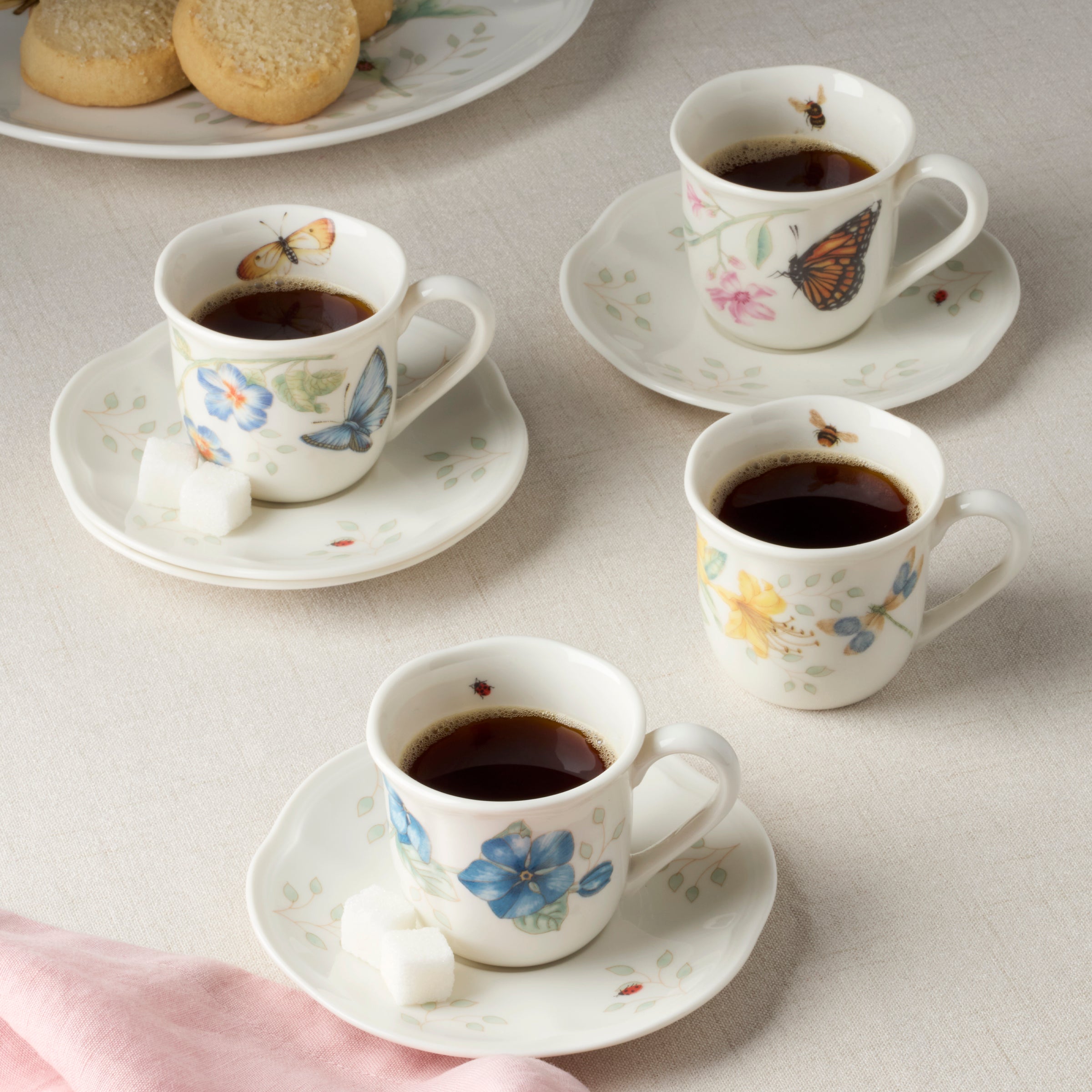 Butterfly Meadow Floral Espresso Cup & Saucer Set - 4 Pieces