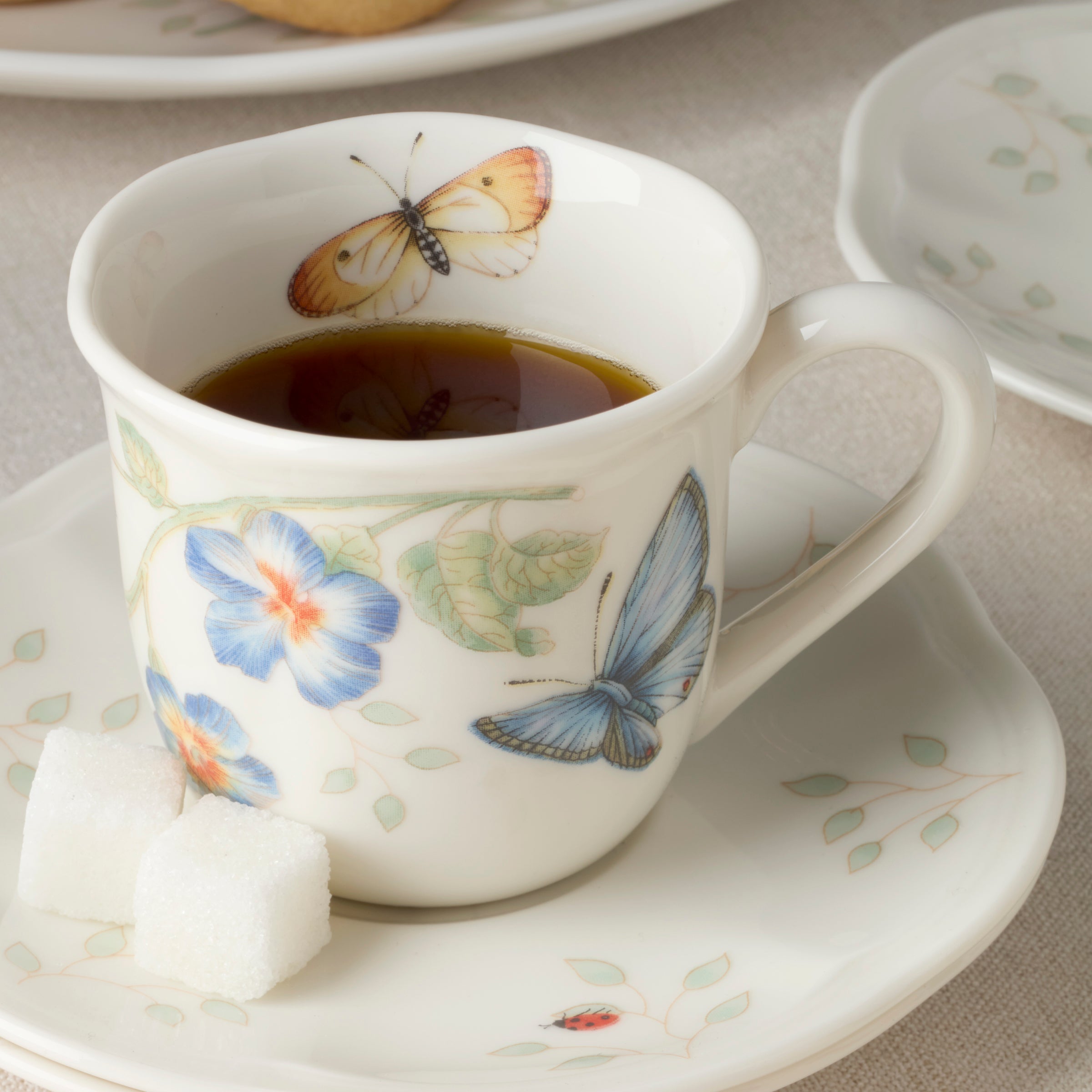 Butterfly Meadow Floral Espresso Cup & Saucer Set - 4 Pieces