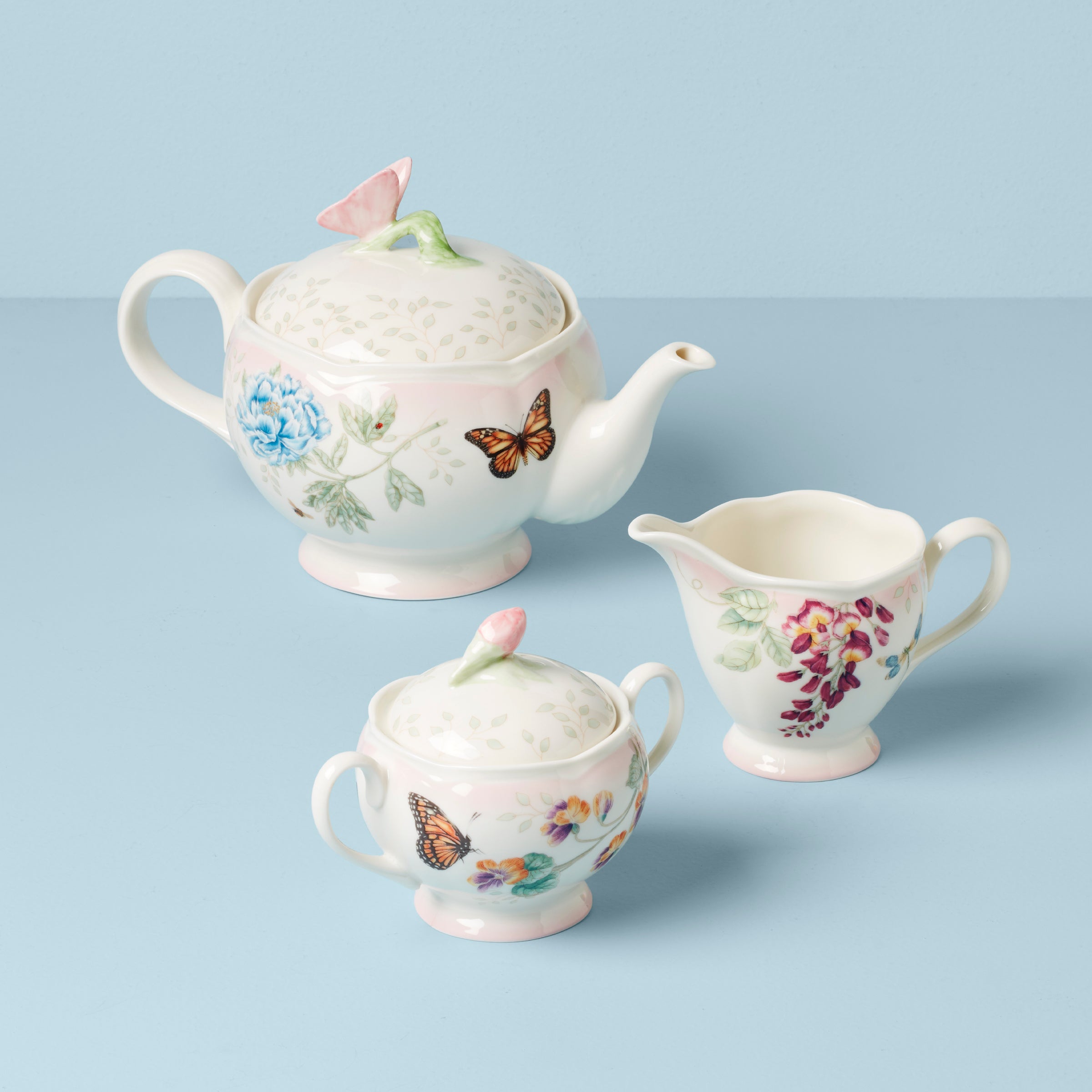 Butterfly Meadow Pink Ombre Porcelain Tea Set - 5-Piece