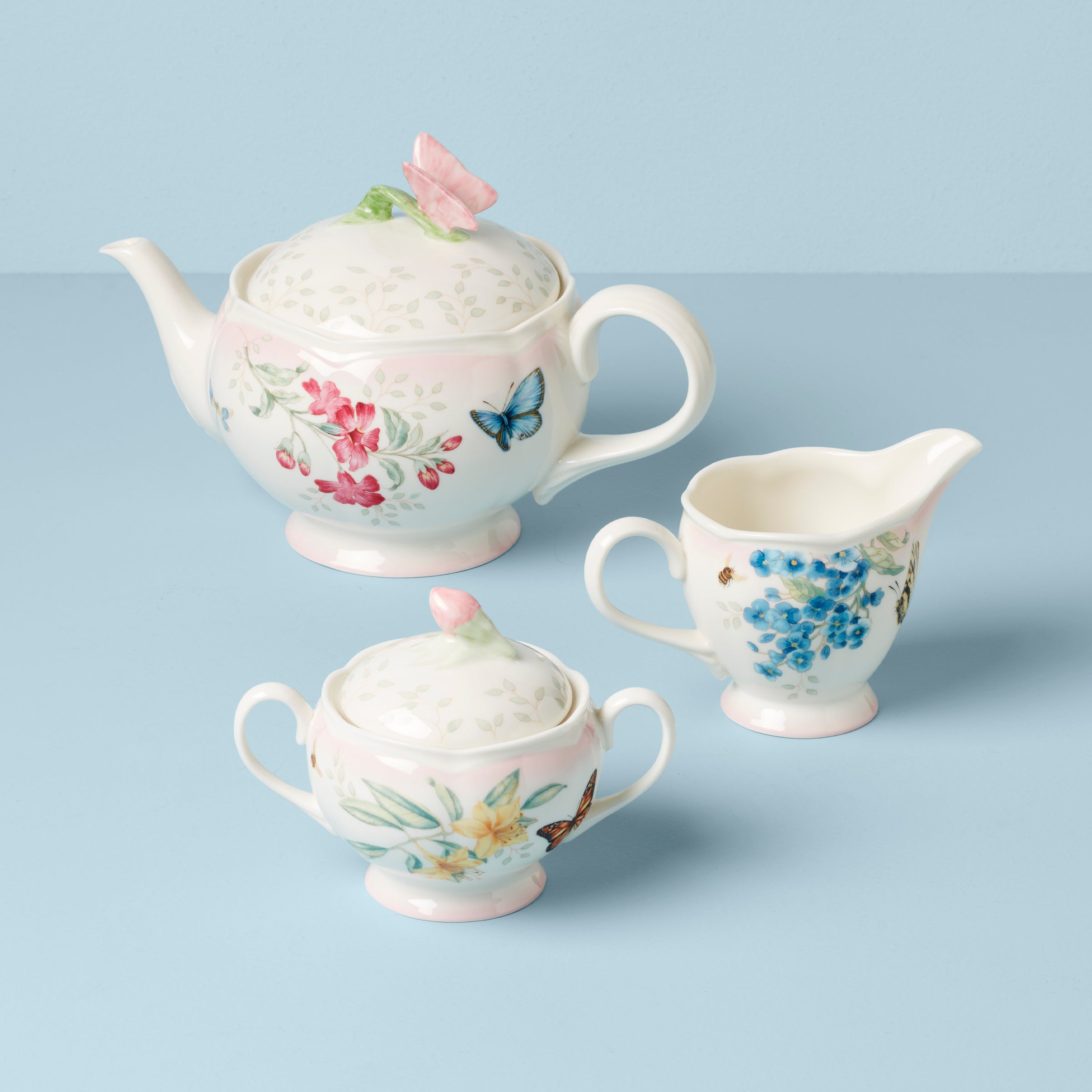 Butterfly Meadow Pink Ombre Porcelain Tea Set - 5-Piece