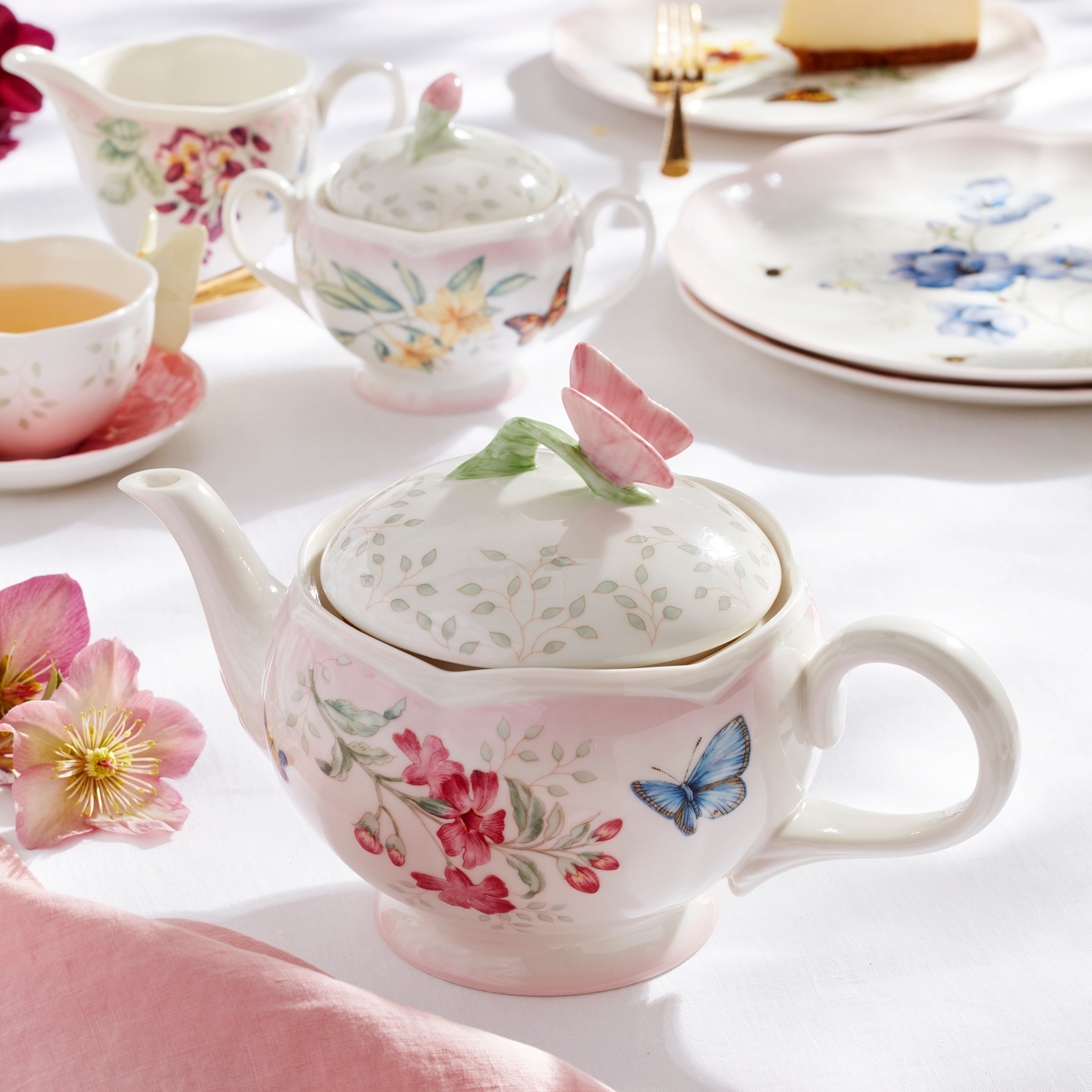Butterfly Meadow Pink Ombre Porcelain Tea Set - 5-Piece