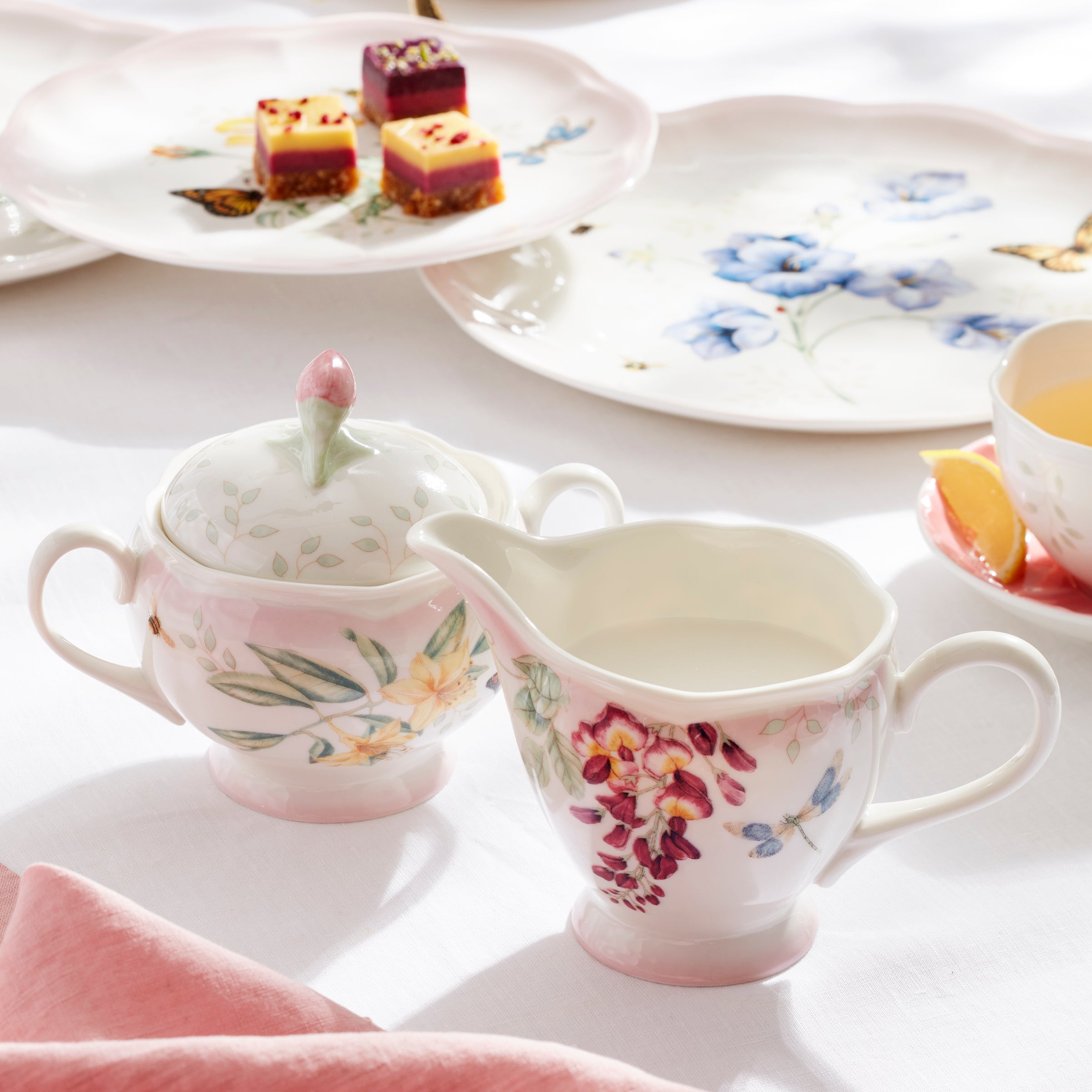 Butterfly Meadow Pink Ombre Porcelain Tea Set - 5-Piece