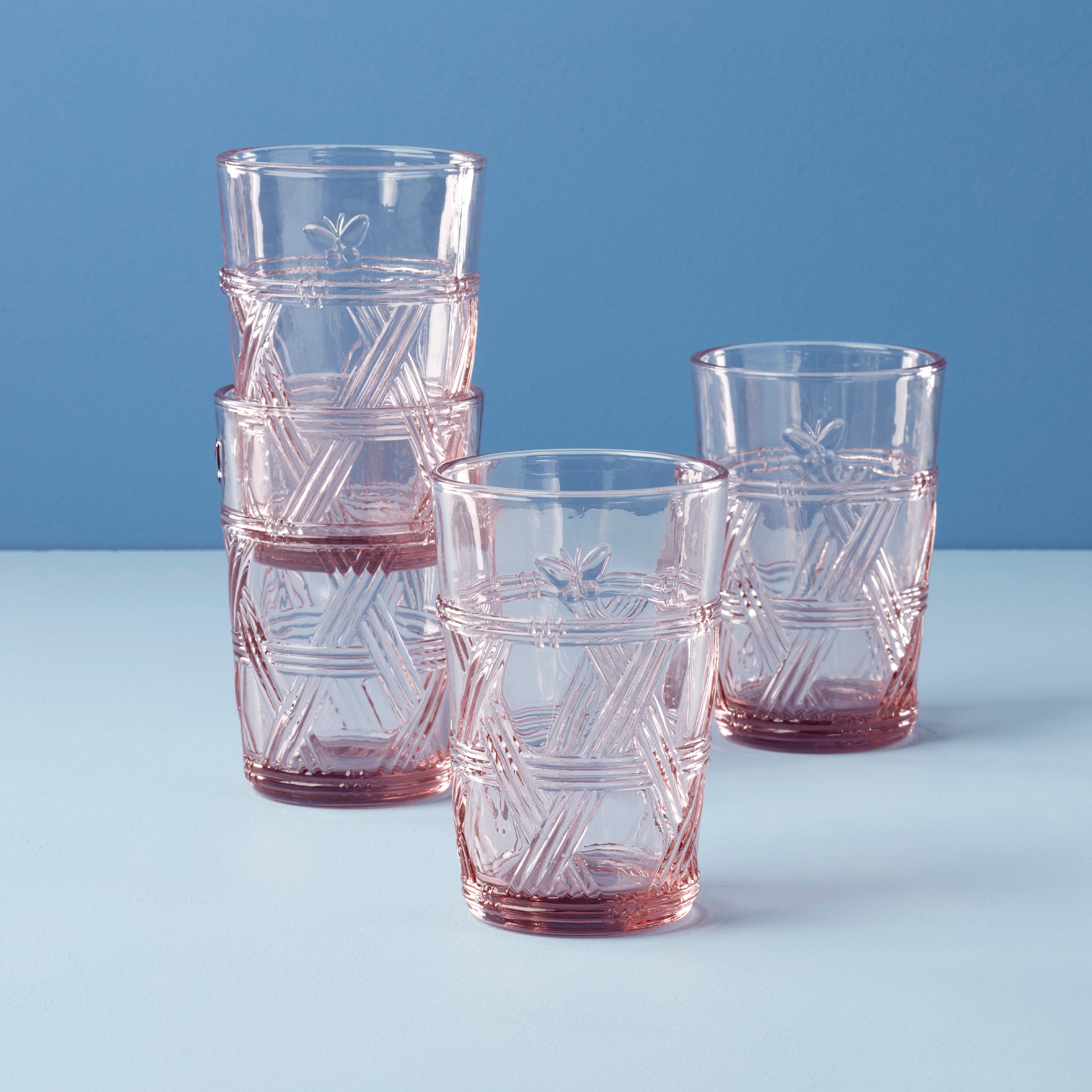 Butterfly Meadow Pink Drinking Glasses - Set of 4 Tall Cups