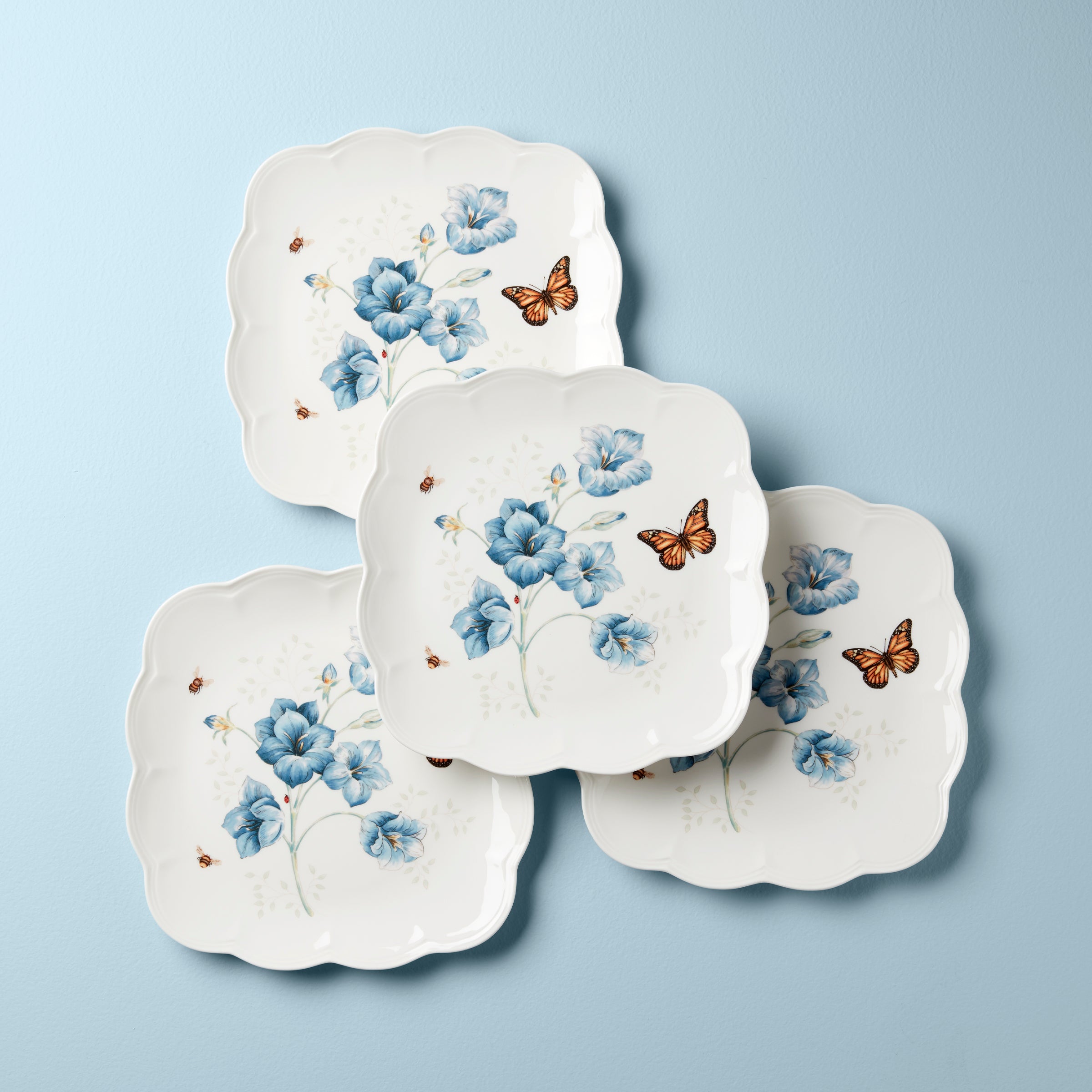 Butterfly Meadow Floral Square Dinner Plates - Set of 4