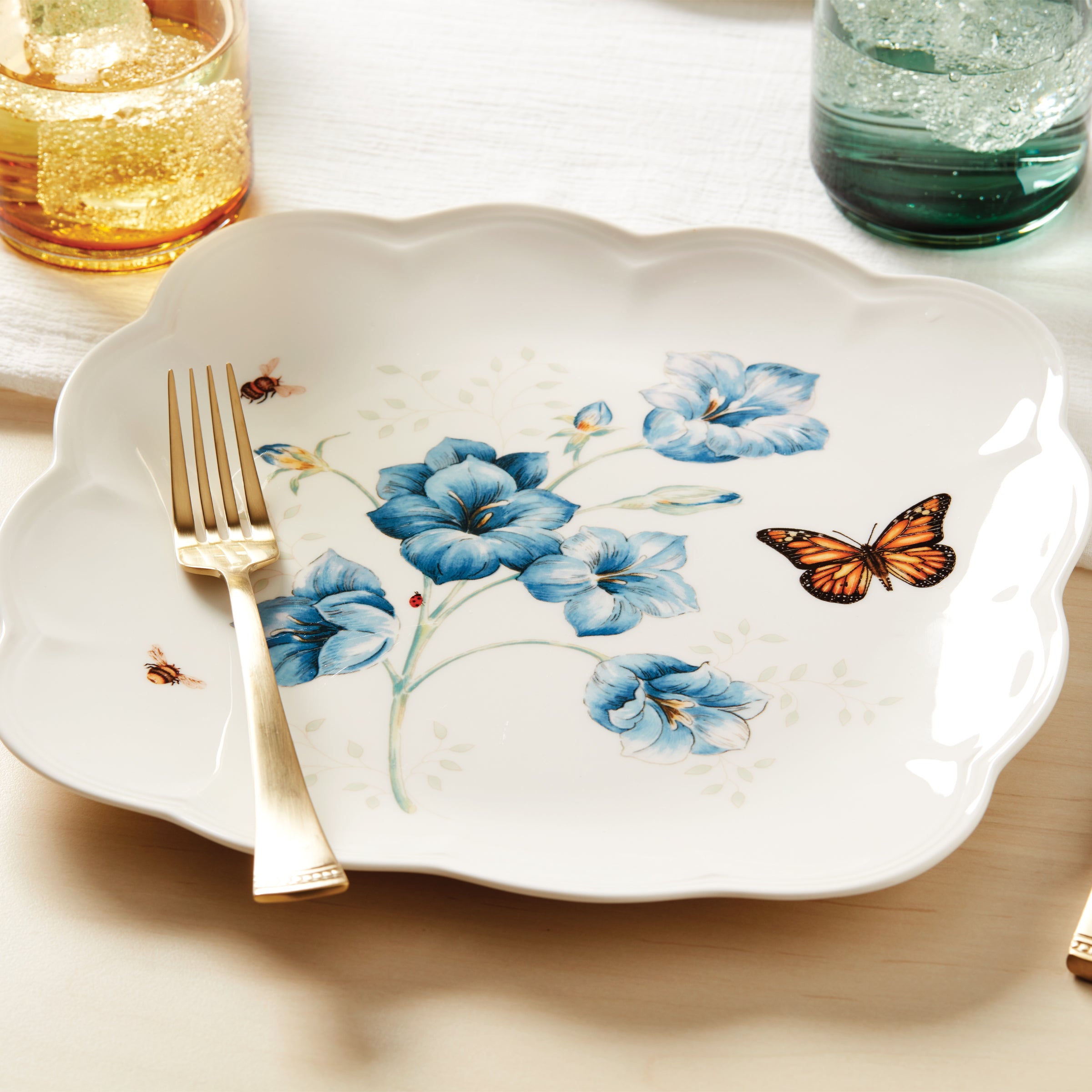 Butterfly Meadow Floral Square Dinner Plates - Set of 4