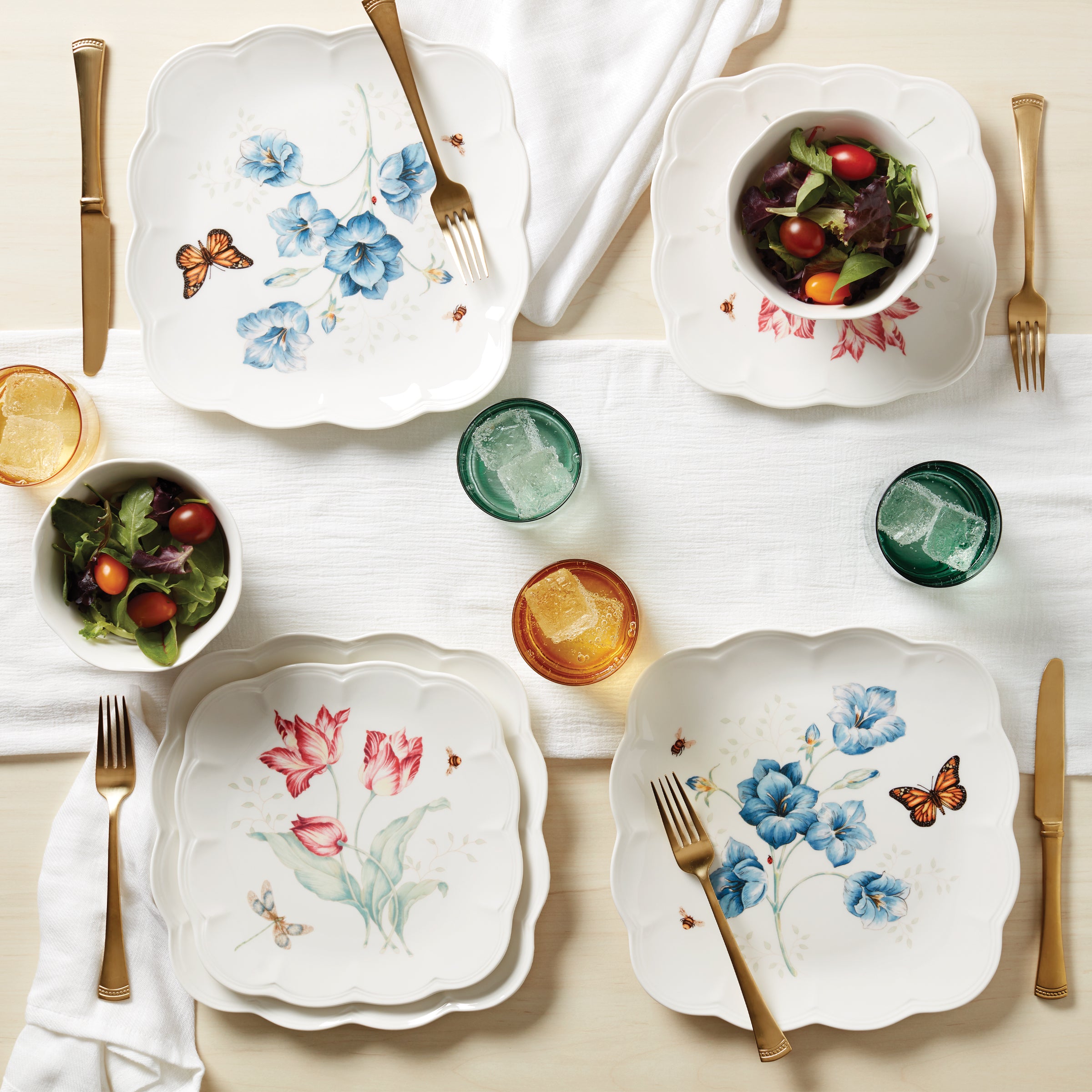 Butterfly Meadow Floral Square Dinner Plates - Set of 4