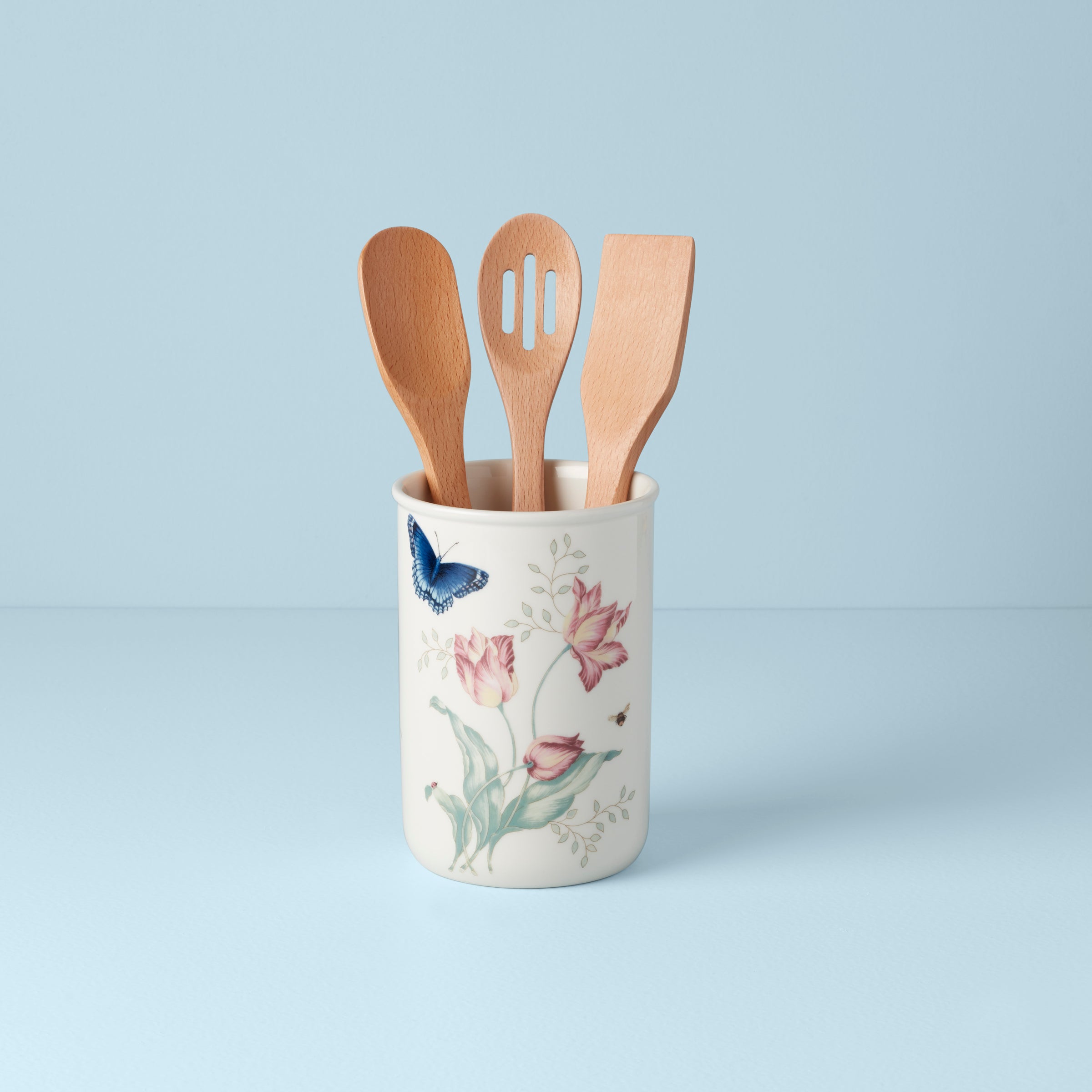 Butterfly Meadow Ceramic Utensil Holder Set with Wooden Tools