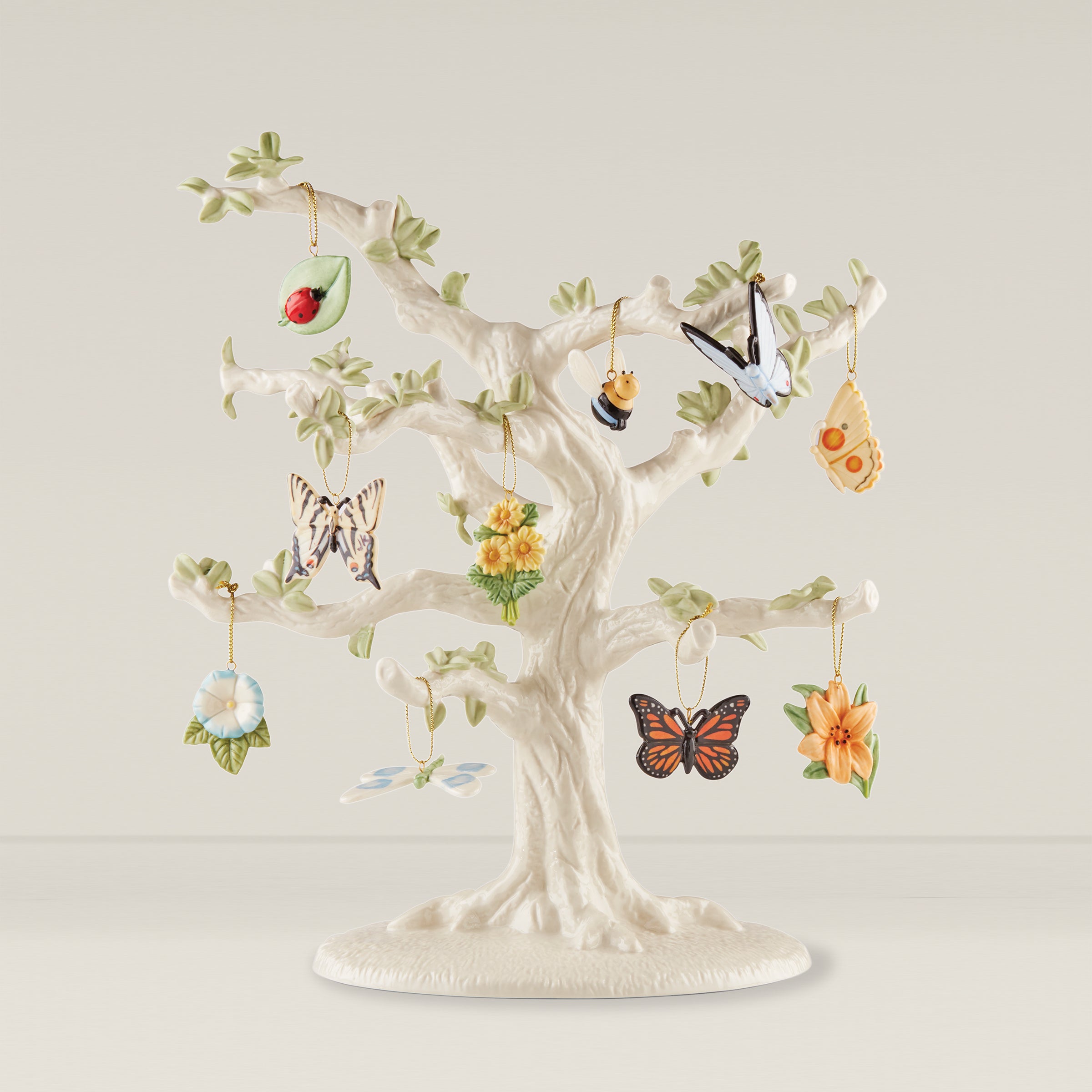 Butterfly Meadow Porcelain Ornament Set with Tree - 11-Piece