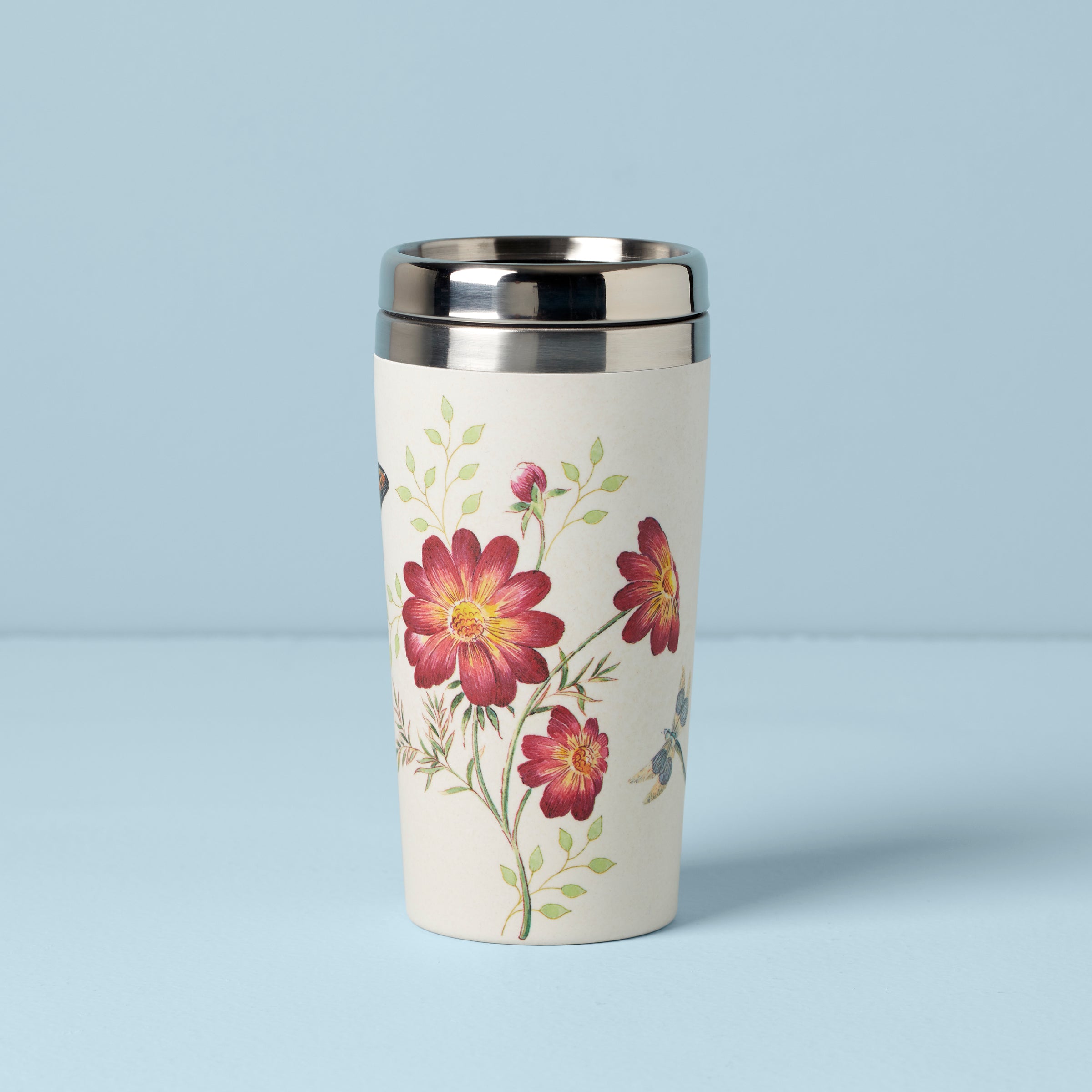 Bamboo Travel Mug with Floral Design - Butterfly Meadow