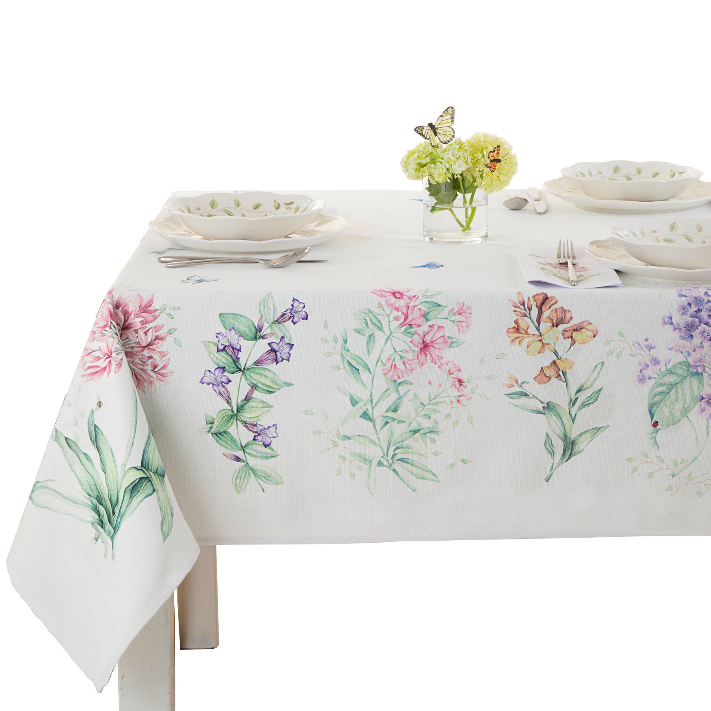 Butterfly Meadow Floral Tablecloth with Dragonflies & Bees