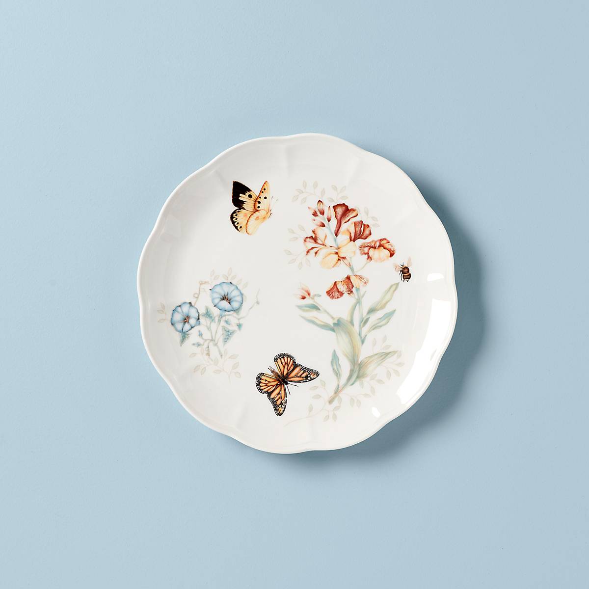 Monarch Butterfly Dinner Plate - Floral Ceramic Porcelain Dish