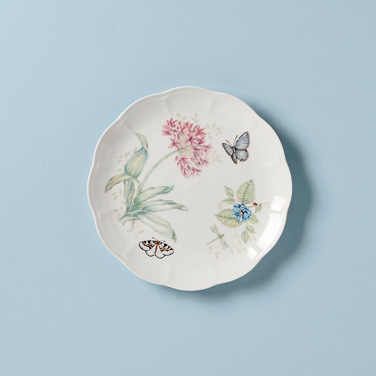 Blue Butterfly Dinner Plate - Scalloped Edge, Dishwasher Safe