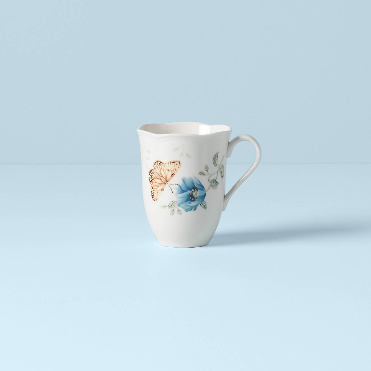 Butterfly Meadow Fritillary Mug with Floral Design - Ceramic Porcelain Cup & Saucer