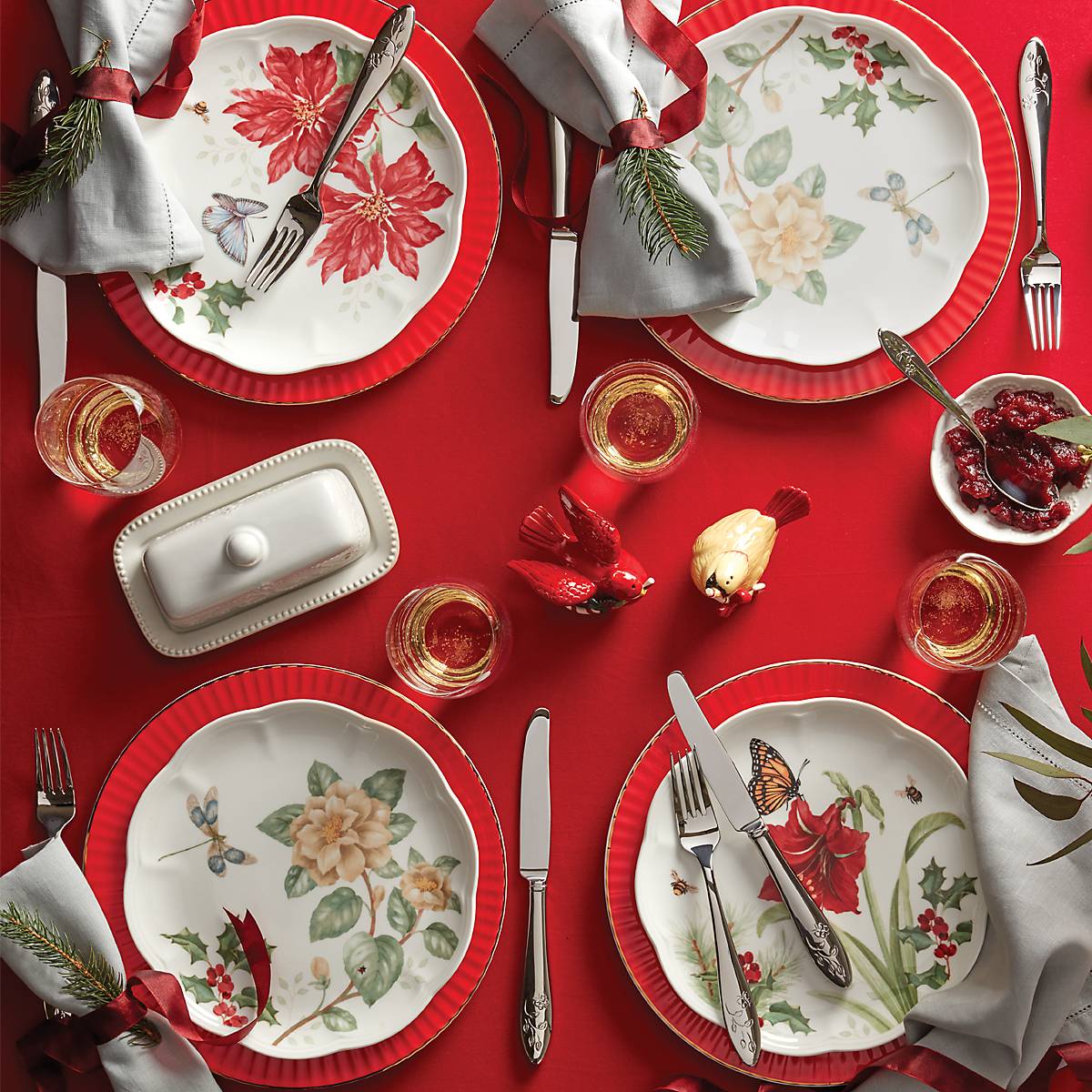 Butterfly Meadow 18-Piece Ceramic Dinnerware Set with Floral Design