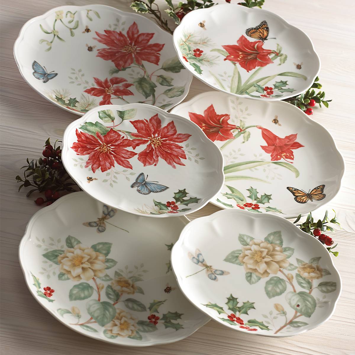 Butterfly Meadow 18-Piece Ceramic Dinnerware Set with Floral Design