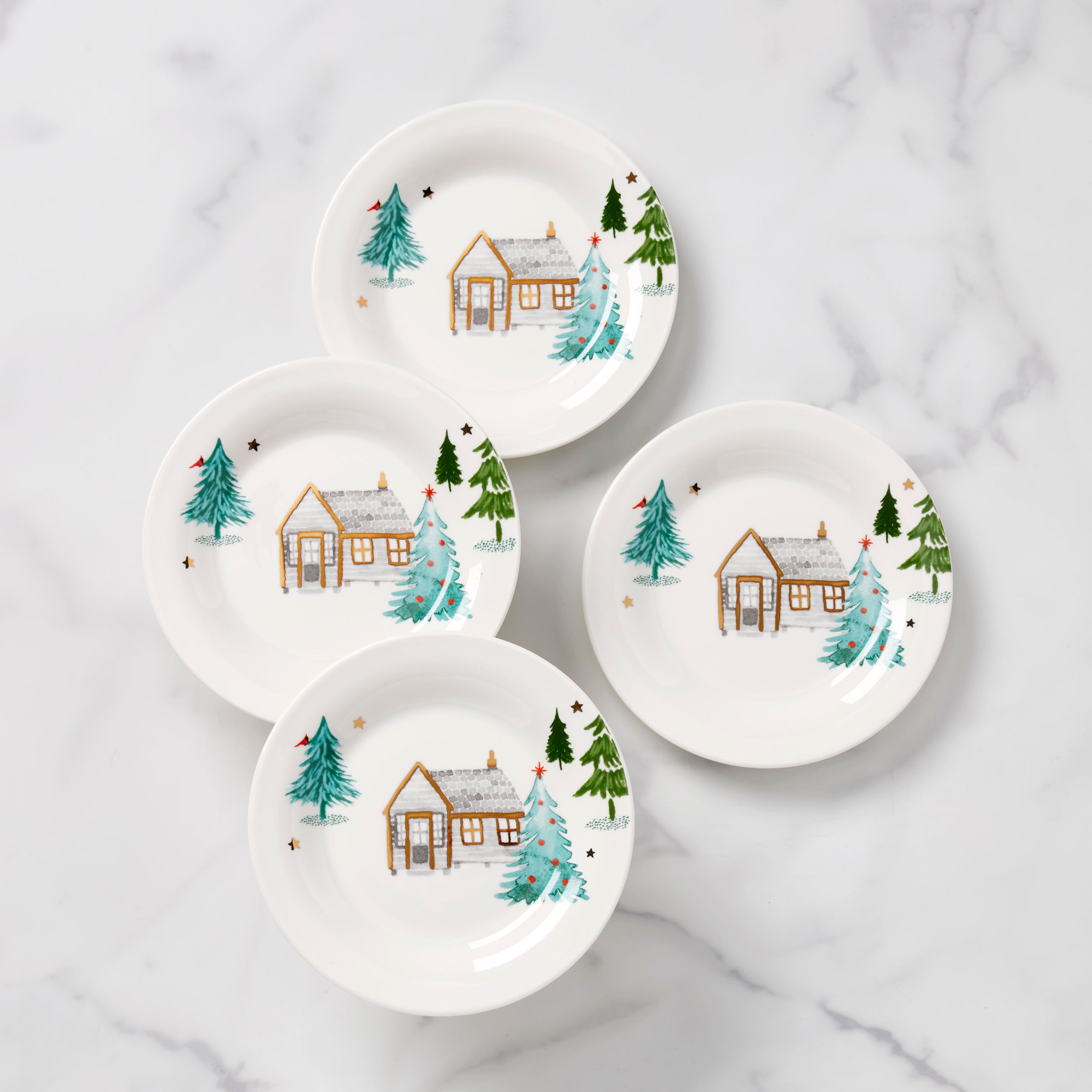 Balsam Lane Winter Scene Tidbit Plates - Set of 4