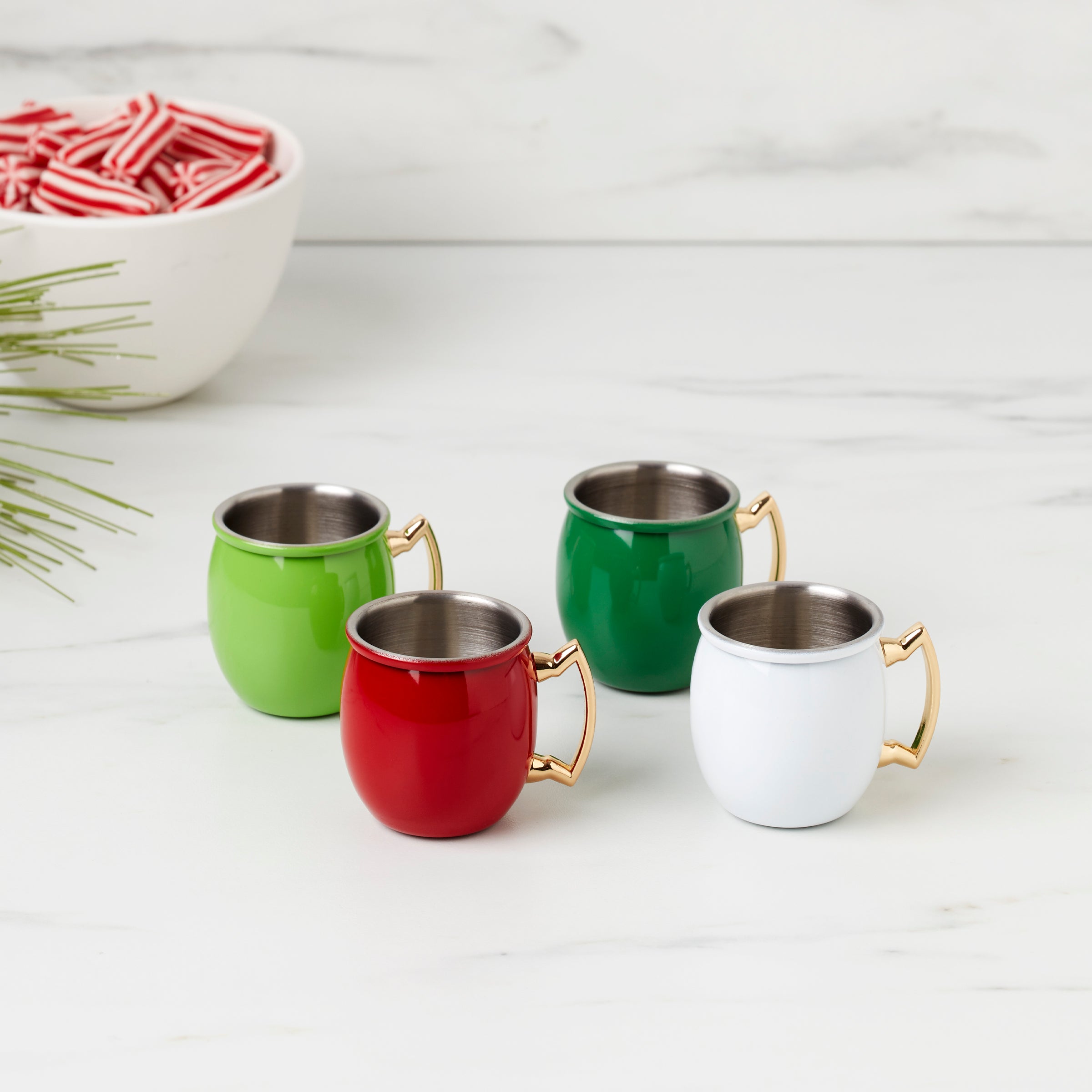 Festive Mini Moscow Mule Mug Shot Glasses - Holiday Gold Handles
