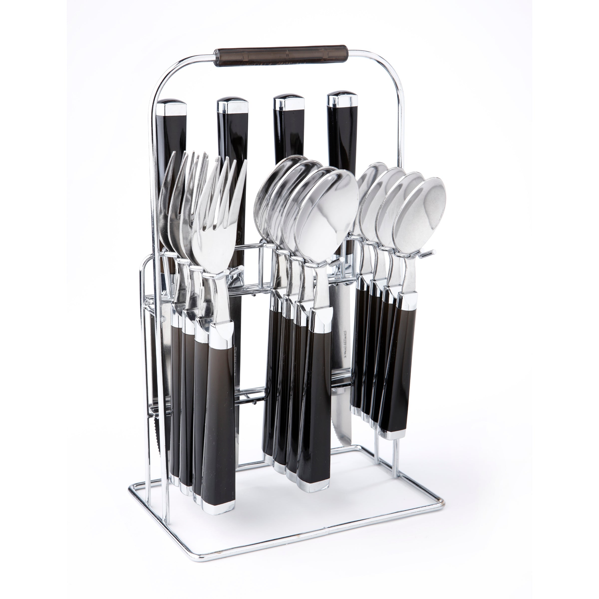Temptation 16-Piece Black Charcoal Flatware Set with Hanging Rack