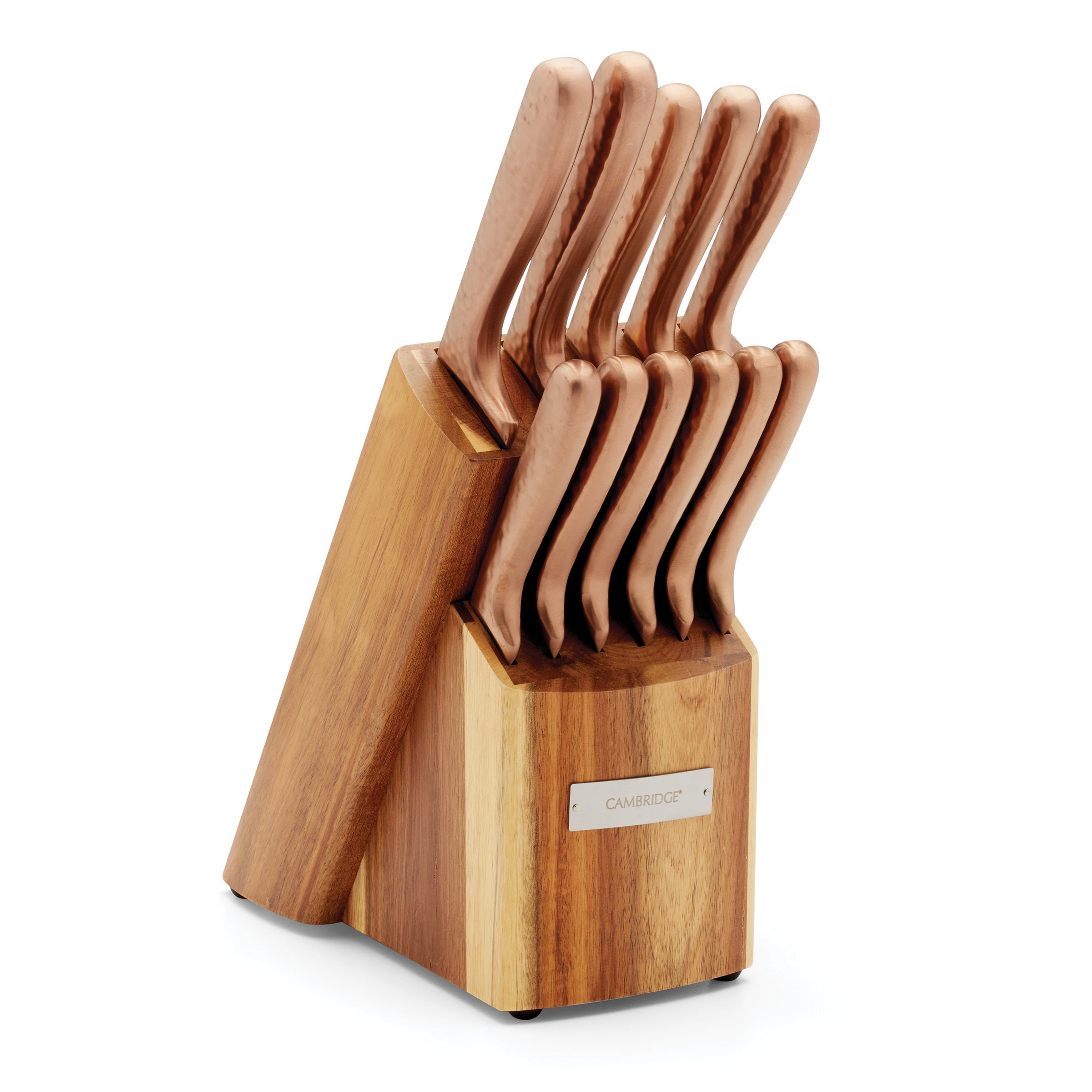 Cambridge Rame 12-Piece Hammered Copper Cutlery Set with Ash Wood Block