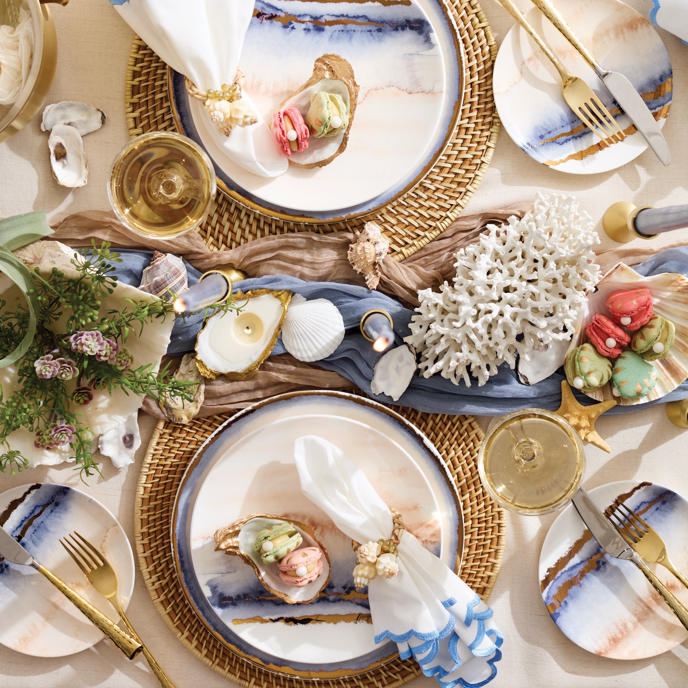 Summer Watercolor Tidbit Plate with Gold Details - Microwave Safe