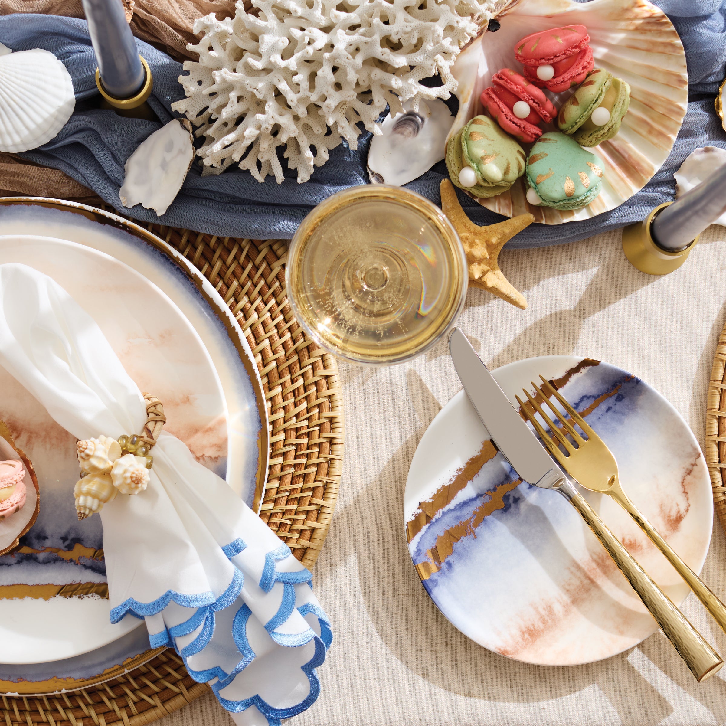 Summer Watercolor Tidbit Plate with Gold Details - Microwave Safe